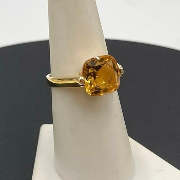 GSK Cushion Cut Citrine Sterling Silver Vermeil Cocktail Ring Sz 7.5 - Picture 1 of 12